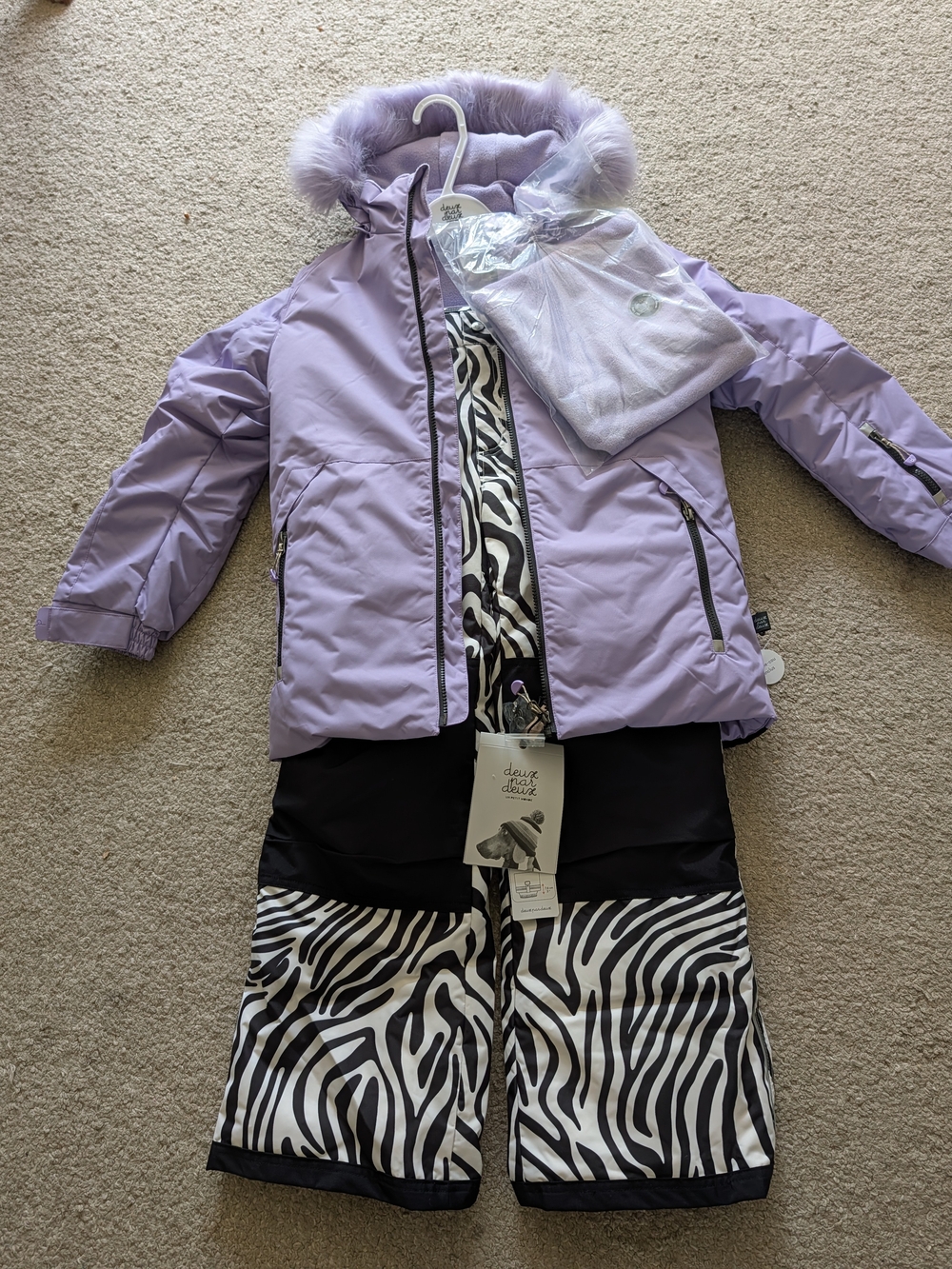 deux par deux Lilac Puffer Coat with Faux-Fur Hood